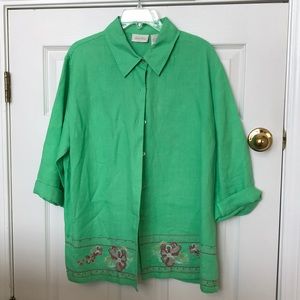 💯% Linen Spring green with floral hem detail. Ideal for St Patrick’s Day